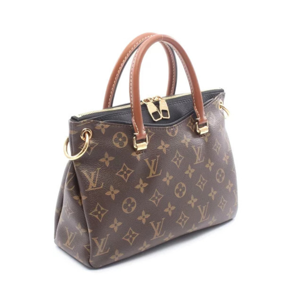 Louis Vuitton Black Brown Monogram Leather Canvas Handbag Pallas Black Brown